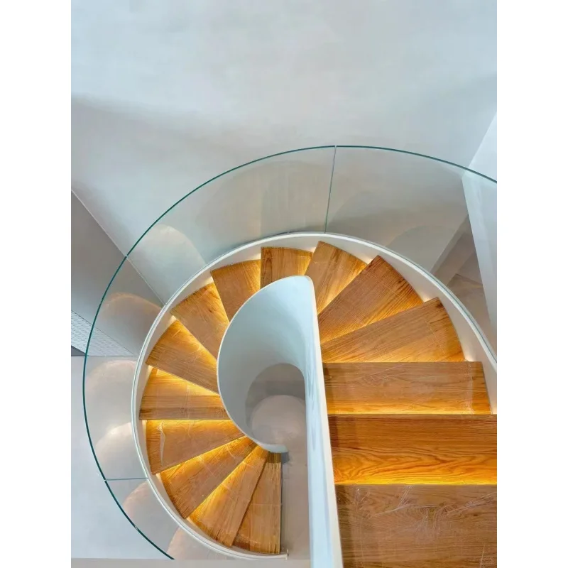 custom.ECT Modern Design Office Building Commercial Rotary Staircase Indoor Solid Wood Tread Staircases
