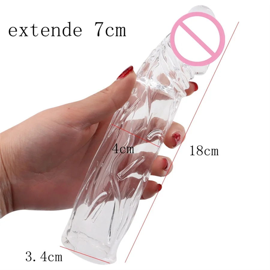 Massageador de próstata anéis penianos preservativos reutilizáveis retardar a ejaculação brinquedos sexuais para homens extensor de pênis manga ampliador sex shop 18cm