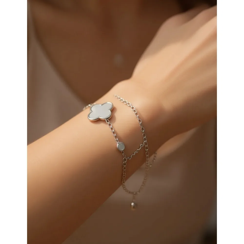 

Браслет-цепочка с четырехлистным клевером, позолоченное серебро 18 карат, талисман удачи, подарок для женщин