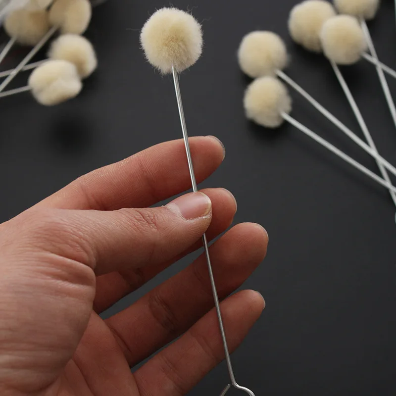 100pcs Wool Ball Brush DIY Daubers Assisted Dyeing Round Wools Brush With Metal Handle For Textile leather Leather Tool