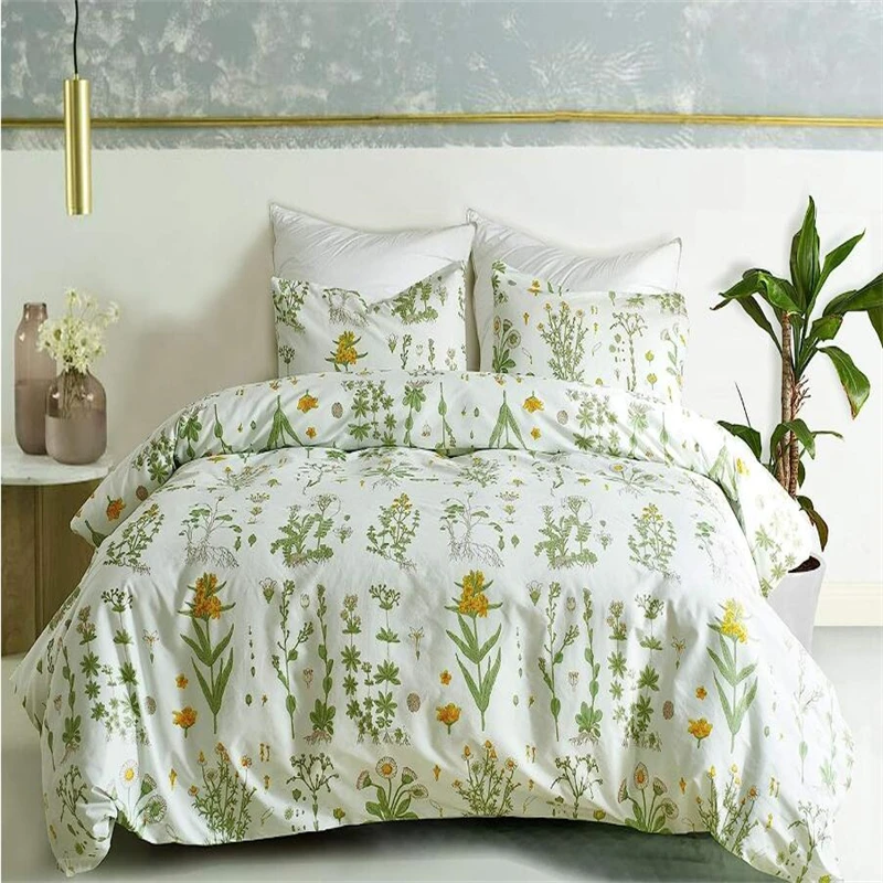 Imagem -06 - Lightpeso Duvet Cover Grupo Floral Shabby Chic Coquette Flor Botânica Verde Amarelo Branco Cama Macia Peças