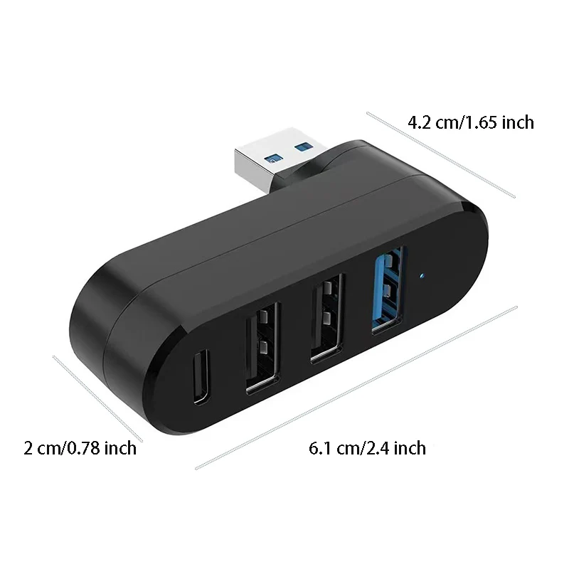 180° Rotary USB 3.0 HUB U Disk Reader Data Transfer Cable Splitter Extend Adapter USB 2.0 Type C/USB C Converter for PC Computer