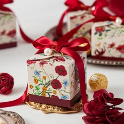 20/50pcs New Mori Series Hand-painted Plant With Ribbon Wedding For Party Chocolate Box Packaging/Wedding Favours candy Boxes