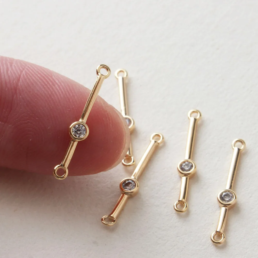 4PCS Dainty Leaf Link Connectors Cubic Zirconia Diy Earrings Charms Jewelry Making Supplies Brass 18k Gold Filled