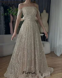Arabic Off Shoulder A Line Prom Dresses Haute Coutures Beaded Pearls Evening Dress Dubai Women Wedding Party Gowns Abiti Da Sera