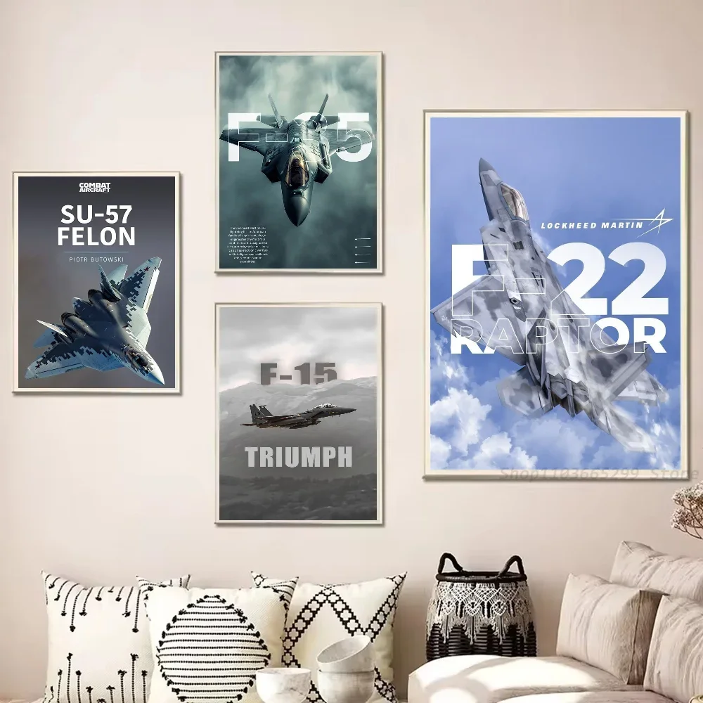 1pc A-American Fighter A10 F22 F14 F15 F16 Apache Poster Self-adhesive Art Waterproof Paper Sticker House Bar Room Wall Decor