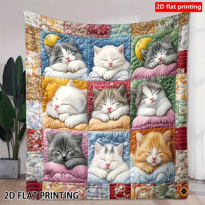 Sleeping Cat Flannel Blanket for Bedroom Dormitory Nap Blanket Sofa Throw Blanket Air Conditioner Blanket Home Decor