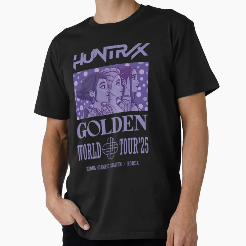 

Golden world tour Huntrix Kpop Demon Hunters Gift T shirt for Anime lover Large size Tops Manga Graphic Print Y2k Clothes