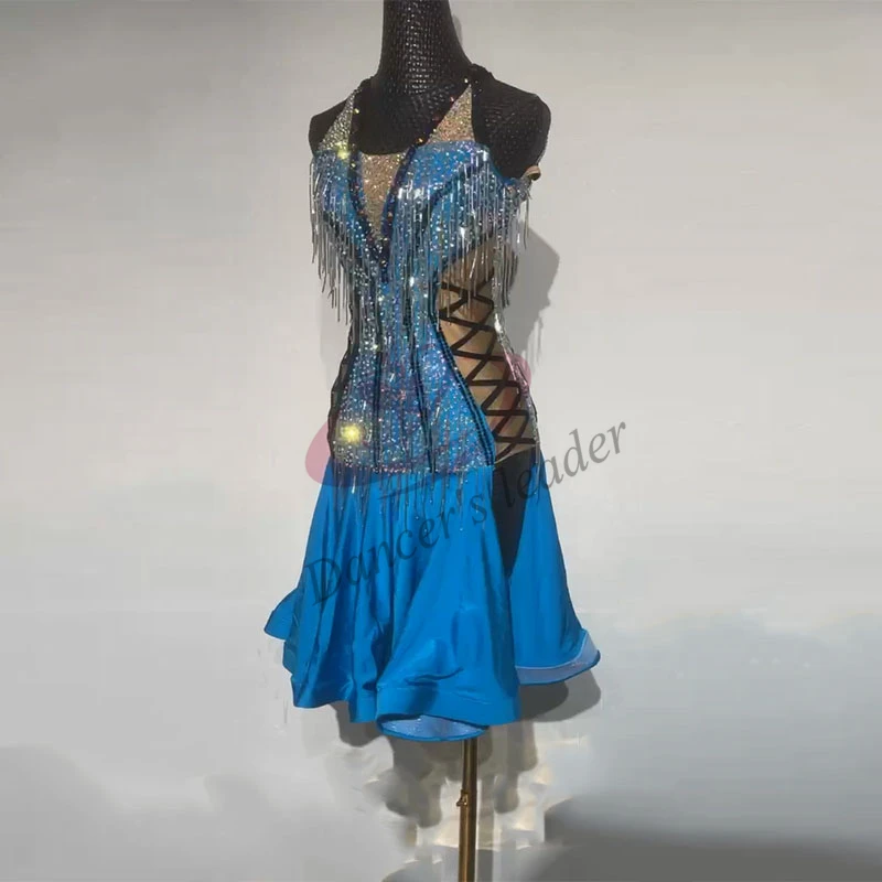 Latin Dance Dress High-end Custom Hanging Neck Dress Super Flash Skirt Dance Dress Cha Cha Tango Stage Professional Clothing