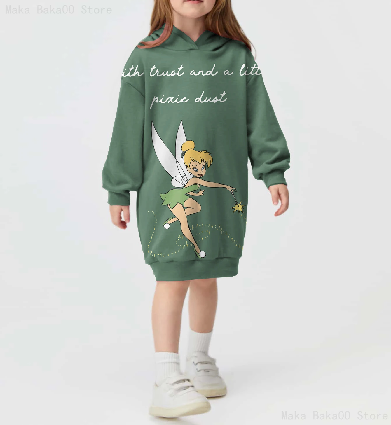 Spring New Disney Magic Fairy Sleeping Beauty Girls Hooded Dress Printed Fashion Cartoon Girls Party Girls Evening Dress