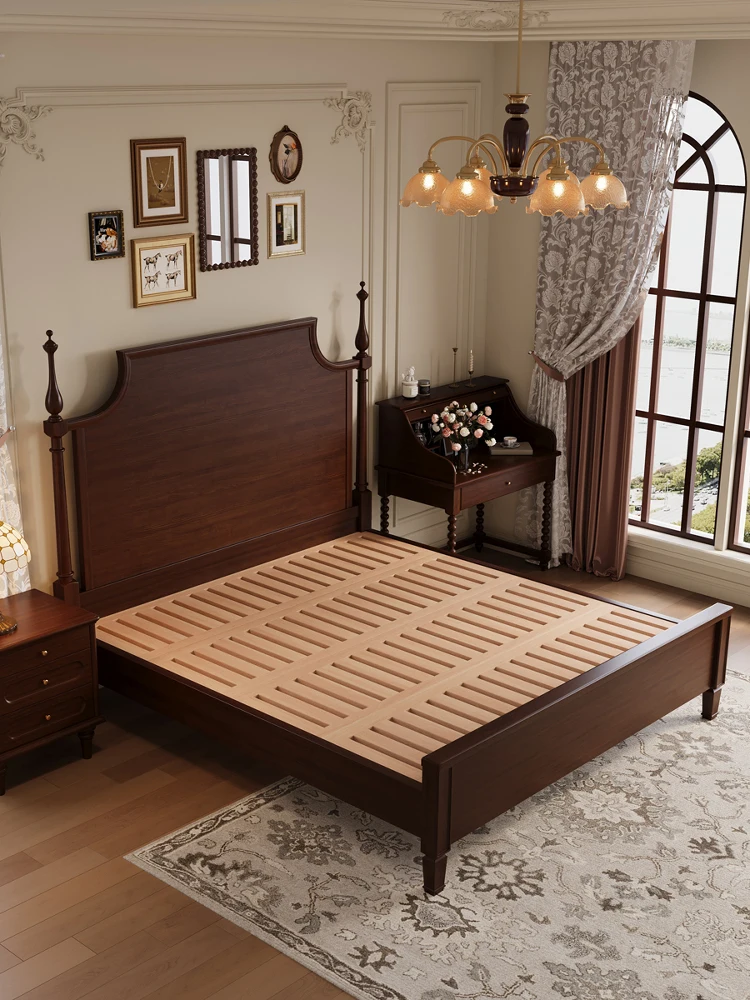 سرير مزدوج من الخشب الصلب الفرنسي القديم في العصور الراقية في العصور الوسطى الأمريكية بطول 2 متر من خشب الجوز #3