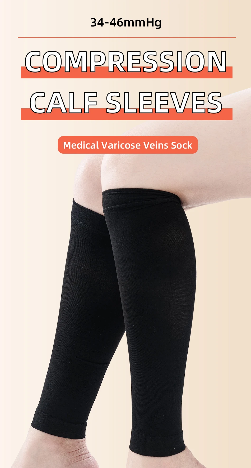 Plus Size S-5XL Lauf- und Sport-Kompressionsstrümpfe für Herren, 30-40 mmHg, zehenlos, medizinische Strümpfe gegen Krampfadern – Detail 1