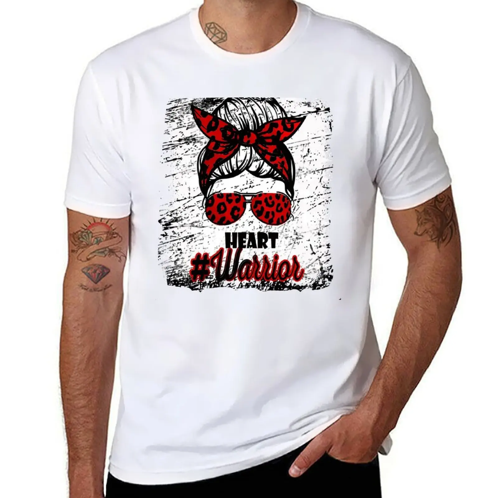 

In February We Wear Red Messy Bun Heart Disease Awareness Mother’s Day gift We wear red in February T-Shirt