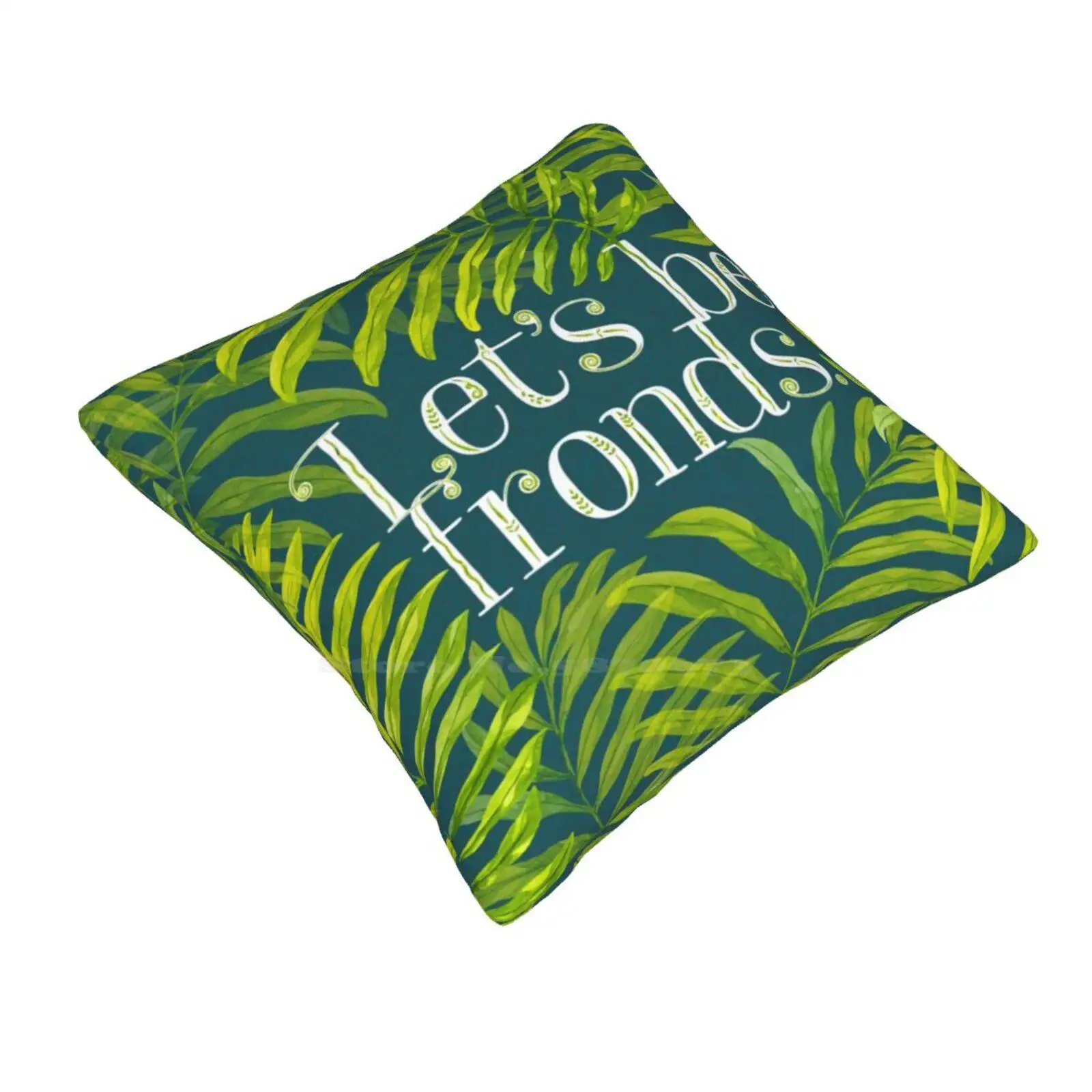 Let'S Be Fronds. Funny Cute Decor Square Pillowcase Paisley Mcnoodle Fronds Leaves Friends Green Teal Palm Leaf Texture Plants