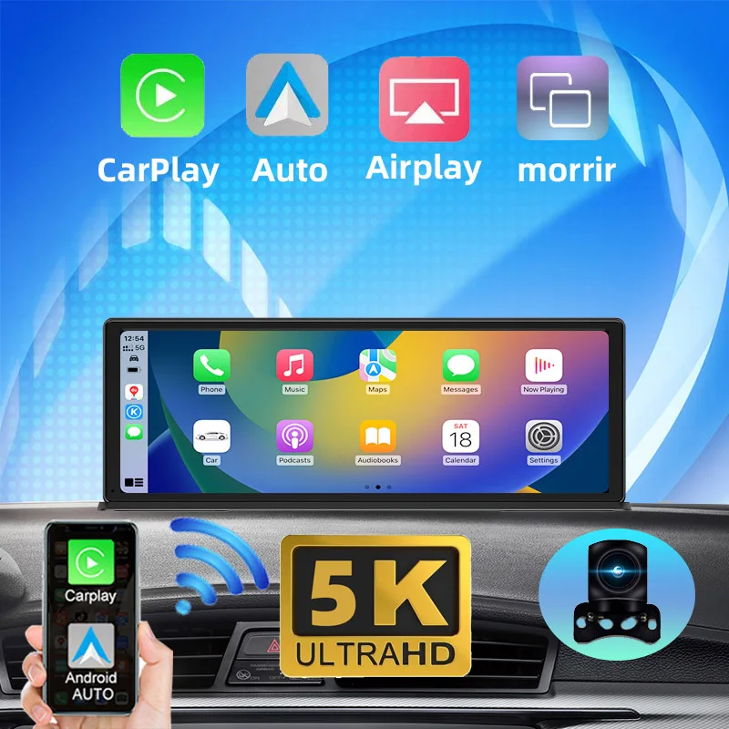 

11,3-дюймовая видеорегистратор, камера заднего вида, Wi-Fi Carplay и Android Auto, 5K DVR, GPS-навигация, видеорегистратор, приборная панель, двойной объектив 24H, Park AUX