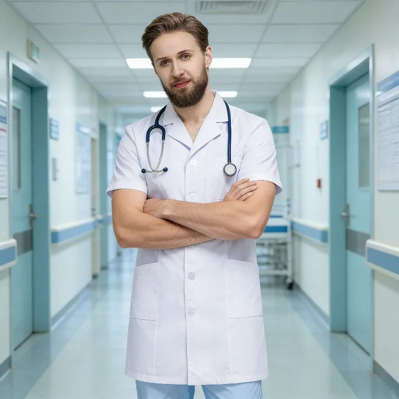 

White Lab Coat, Summer Thin Design, Neutral Long Sleeved White Coat, Hospital Laboratory, Beauty Salon, Clinic, Universal