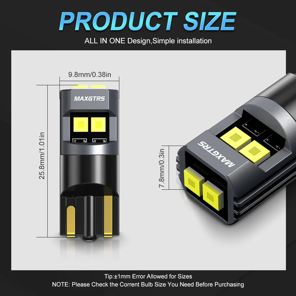 2개입 캔버스 T10 LED W5W LED 전구 오류 없음 자동차 실내 트렁크 조명 사이드... - 2