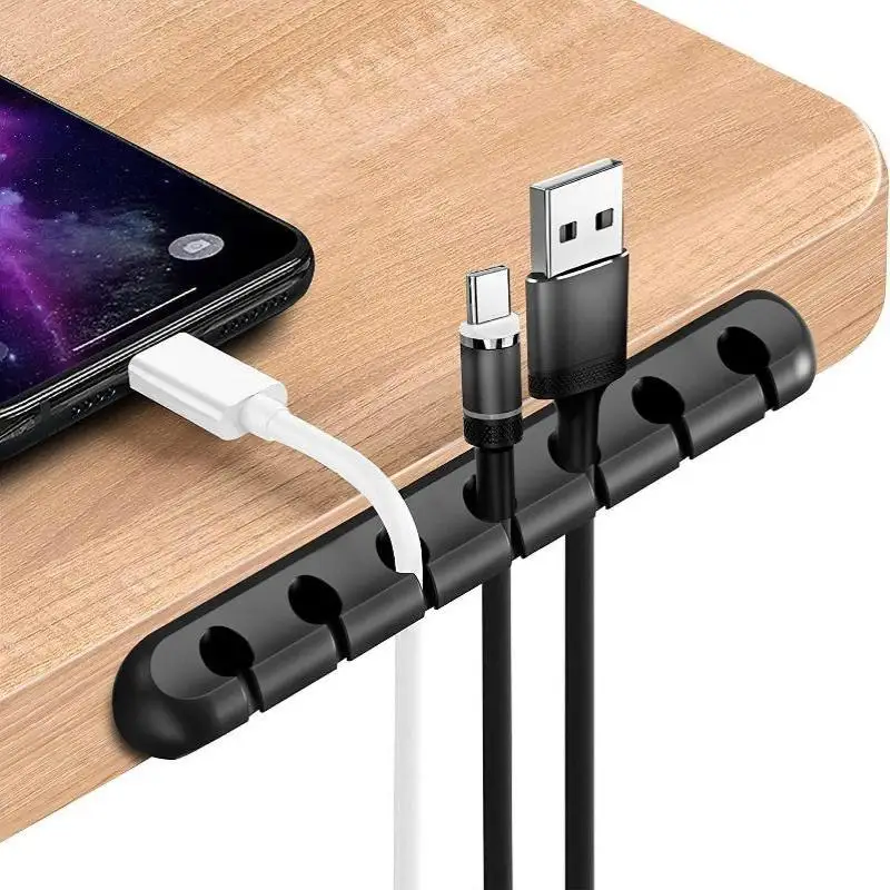 منظم أسلاك وكابلات من السيليكون ذاتي اللصق، مشابك إدارة أسلاك USB، حاوية تخزين للماوس ولوحة المفاتيح وسماعات الرأس والسيارة