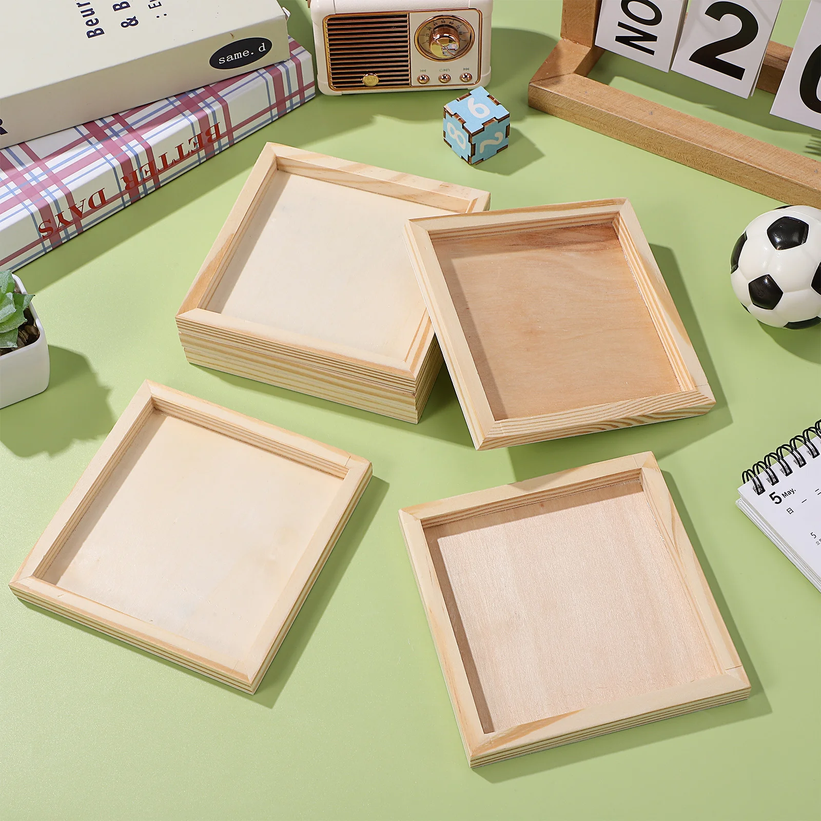 6 Pcs Plateau En Photo Puzzles Wood Trays Canvas Blank Bamboo for Crafts Office