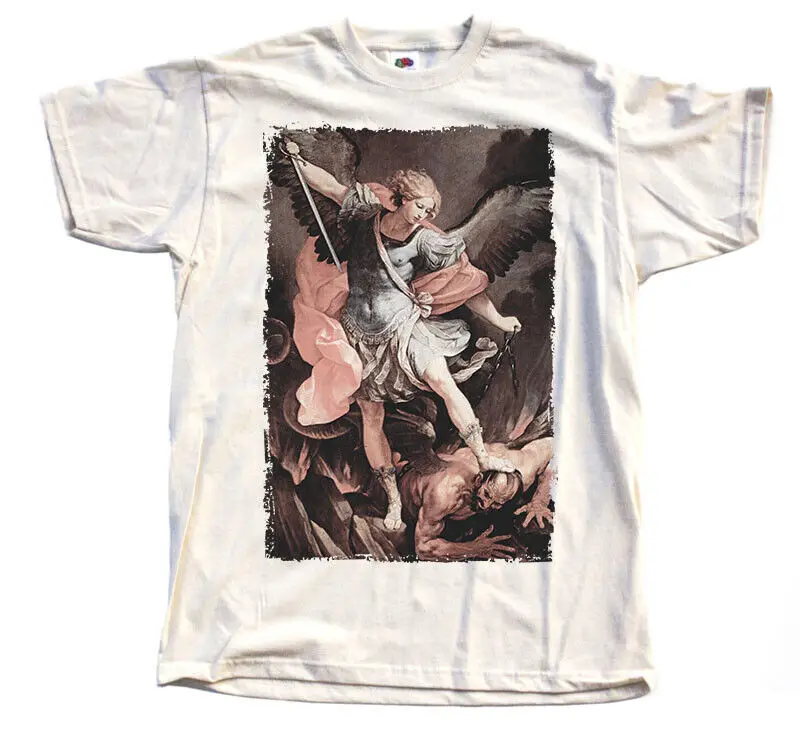 New Saint Michael the Archangel T shirt Tee Natural color cotton sizes S to 5XL