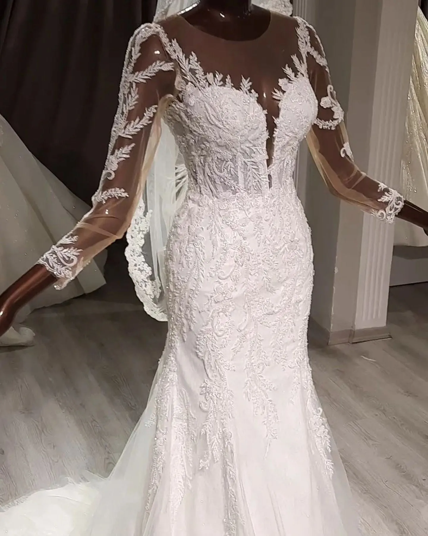 Helen – robe de mariée sirène, col en V profond, manches en dentelle, style Boho, mode bohème, Haute