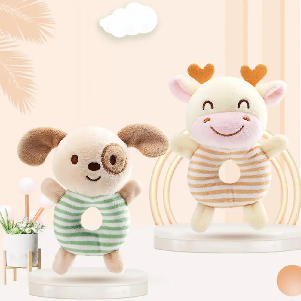 Hochet en peluche animal de dessin animé mignon pour bébé, jouet apaisant pour nouveau-né, cloche à main douce, cadeau de douche