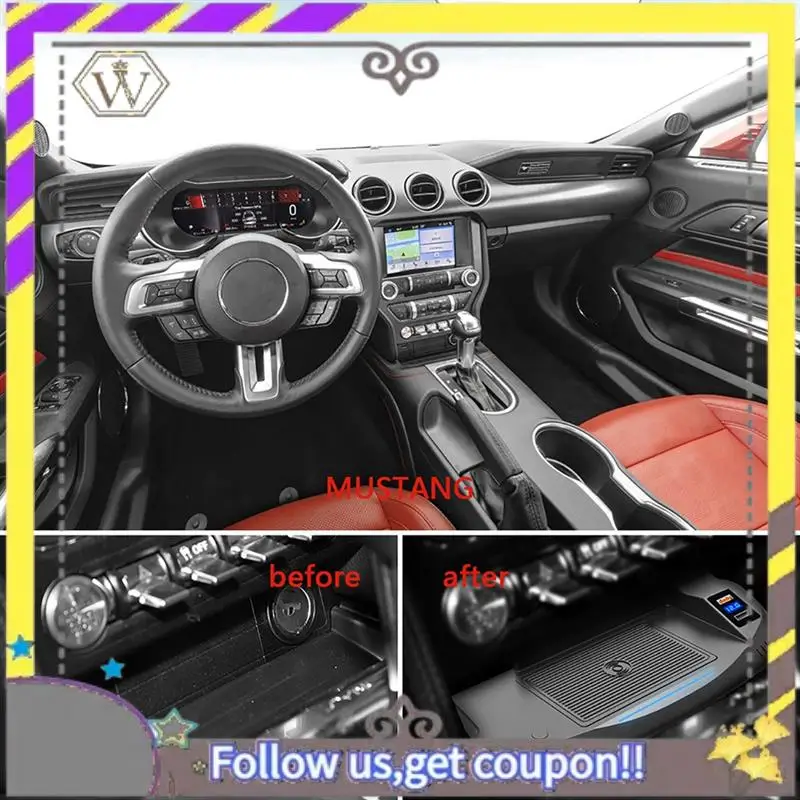 

ABXV-15W QI Wireless Charger Board For Ford Mustang 2016-2021 Auto Mobile Phone Car Charging Plate Plug & Play Parts