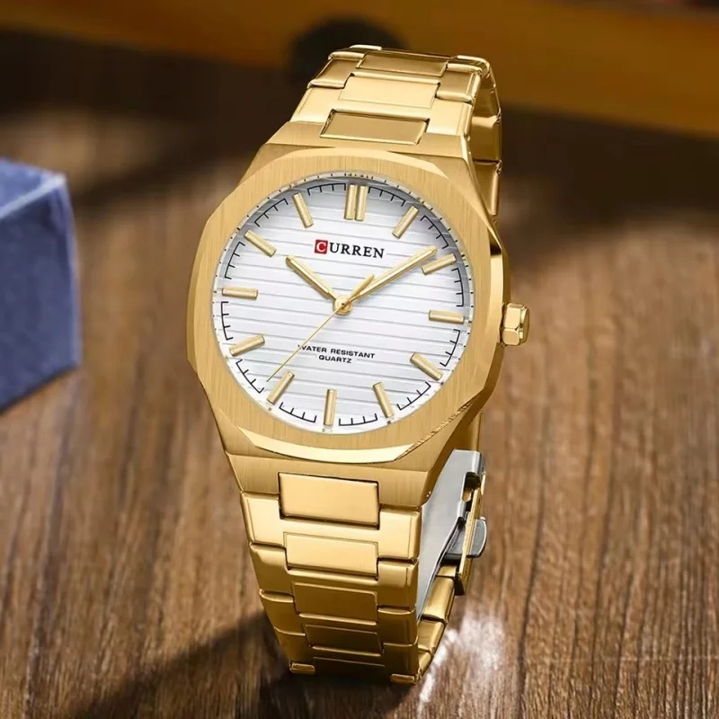 CURREN 8456 Orologio da uomo d'affari alla moda al quarzo cinturino in acciaio luminoso impermeabile per orologio da uomo casual di lusso regalo