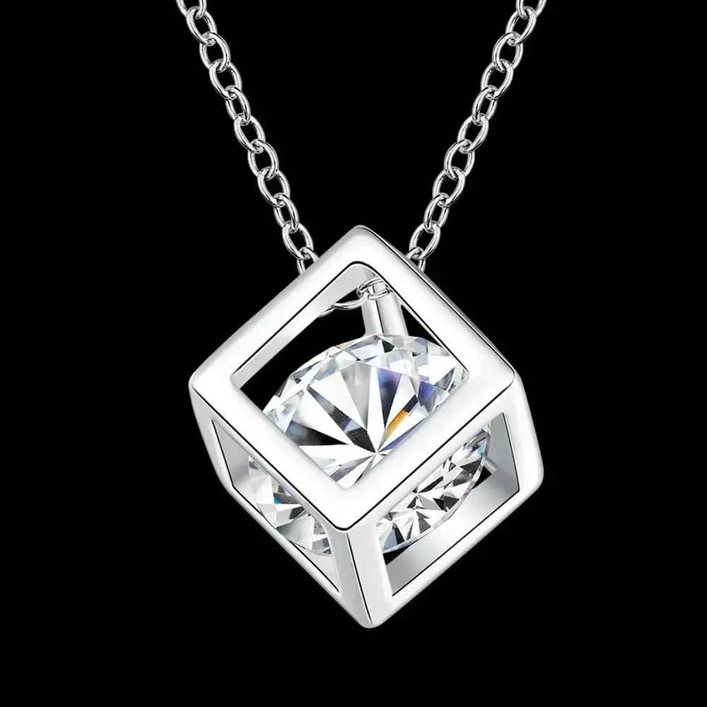 Hot Popular brands 925 Sterling Silver Shiny AAA Zircon Square Pendant Necklace For Women Fashion party Wedding Jewelry Gifts