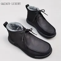 Winter Sheepskin Fur Men's Shoes Genuine Leather Natural Wool Boots Genuine Leather Warm Non-slip High-top Man Snow Boots