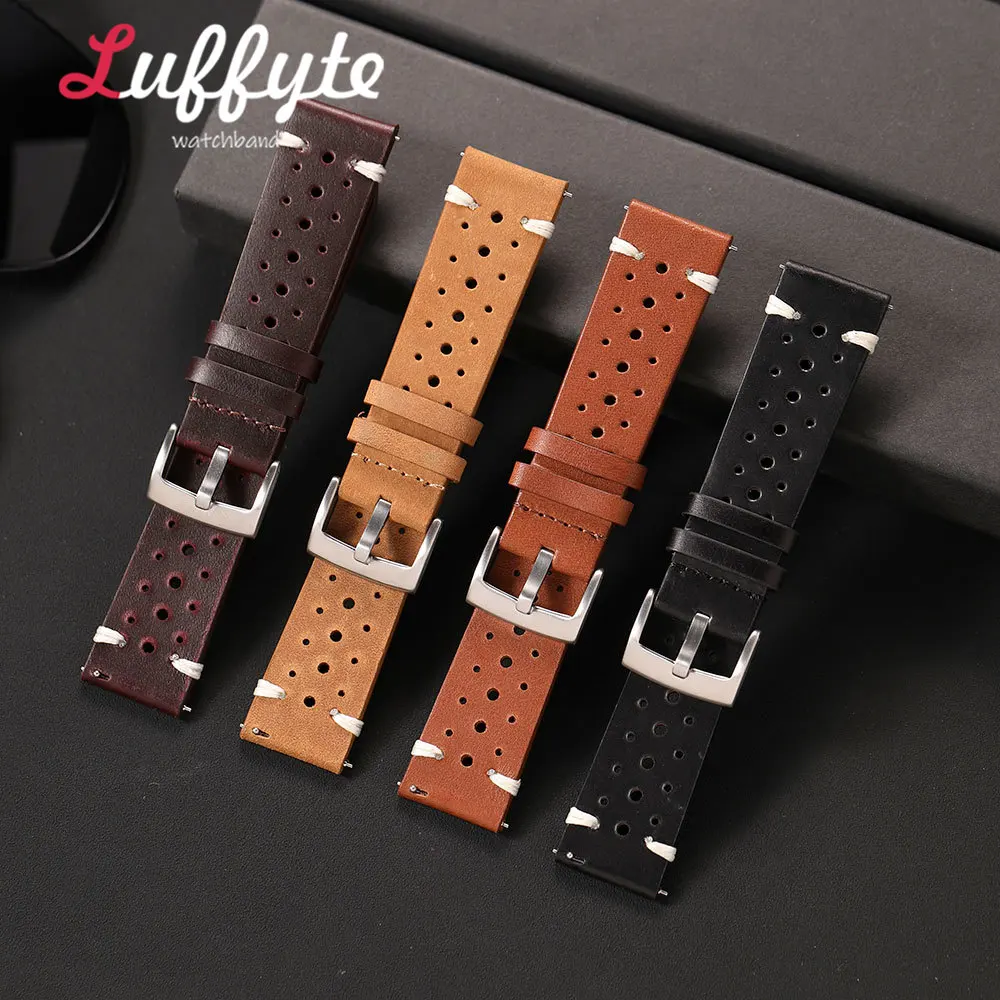 Handgefertigtes Poröses Uhrenarmband aus Rindsleder 20mm 22mm Atmungsaktives Uhrenband Hochwertiges Schnellwechsel-Armband für Herrenuhren ﻿
