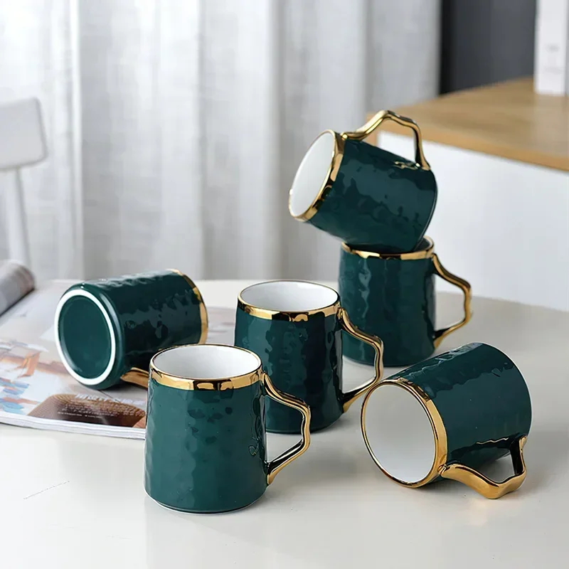 Coffee Set Porcelain Green 1Pot 6Cups 1Tray Phnom Tea Set Handle Ceramic Coffee Teapot Mug Coffeeware Wedding Gift Drinkware