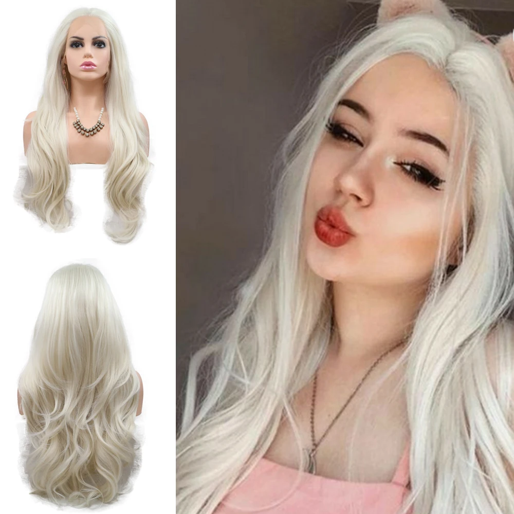 

Sylvia 60# White Lace Front Wigs Long Wavy Drag Queen Hairs Heat Resistant Fiber Wig for Women Daily Cosplay Use