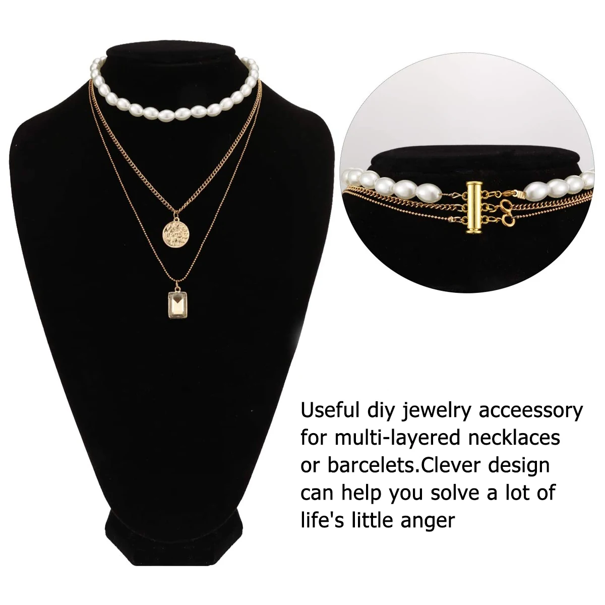 

8pcs Pearl Buckle Slide Clasp Necklace Connector Golden Multi Strands Layered Jewelry Accessories Durable Long Tube Bracelets