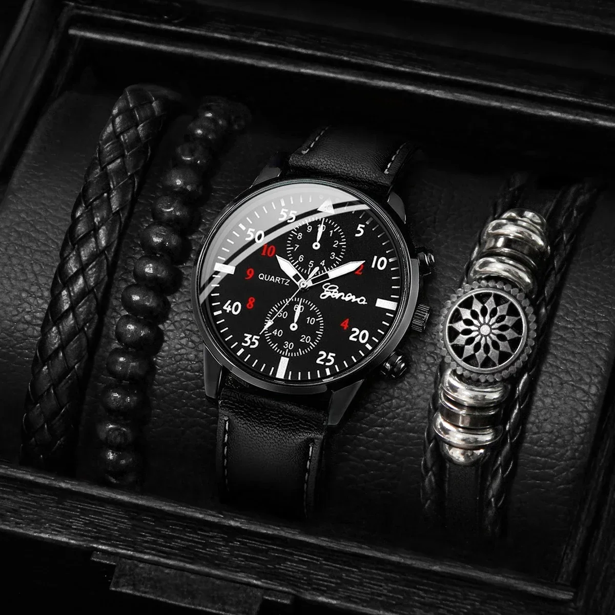5 Piece/4 Piece Fashion Men's Business Watches Casual Leather Bracelet Analog Quartz Watch Vintage Bracelet Set (Without Box)