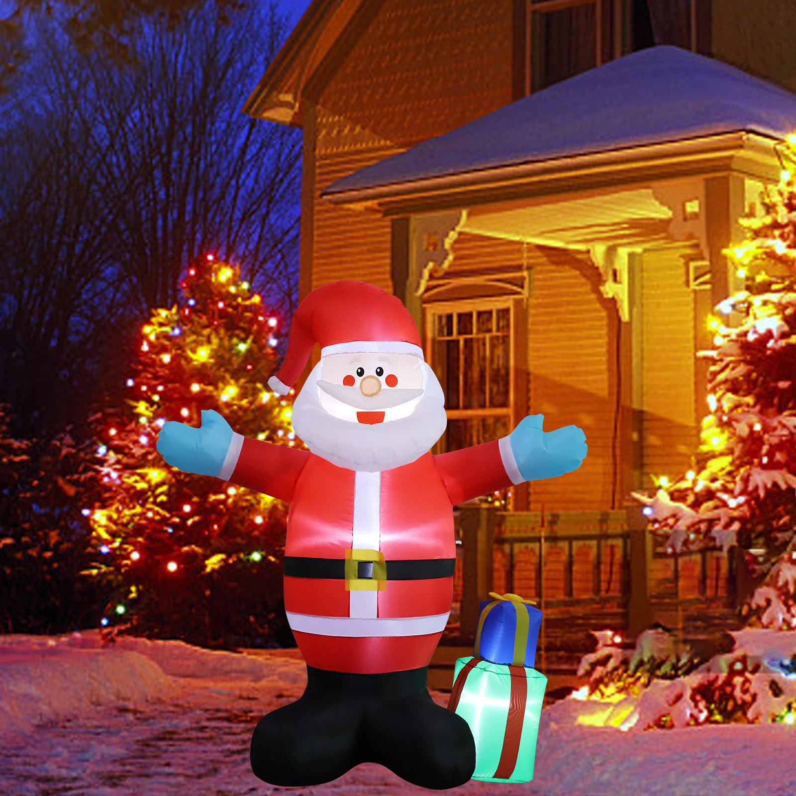 4,9 pies LED inflable decoración de patio de Navidad Santa Claus gigante decoración de Navidad ornamento festivo suministros de Navidad regalo juguete de vacaciones