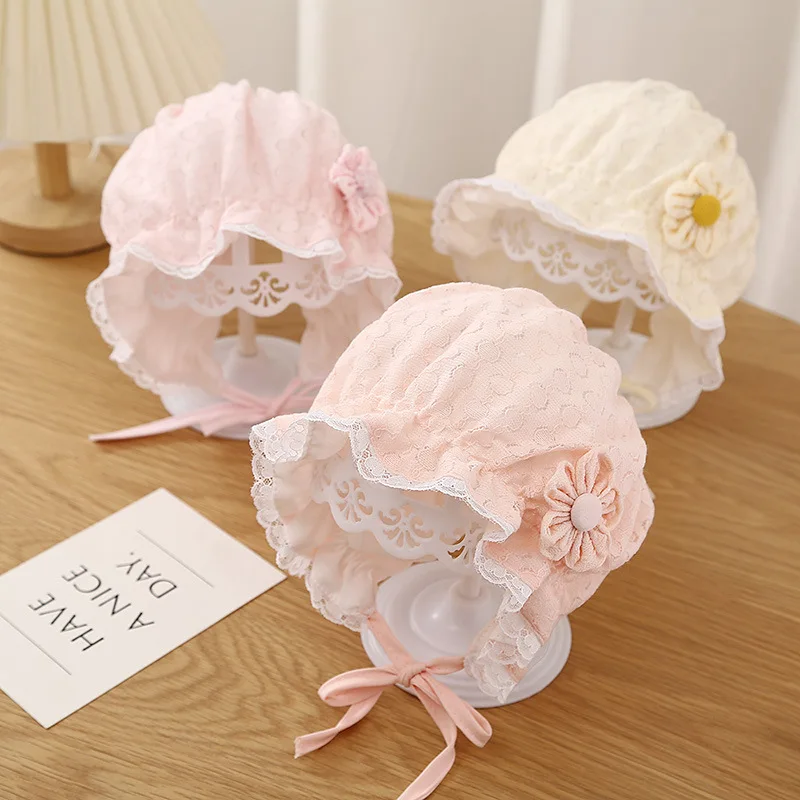 

Cute Flower Ruffle Baby Hat Spring Summer Soft Cotton Infant Princess Cap Solid Color Floral Kids Boy Girl Lacing Bonnet
