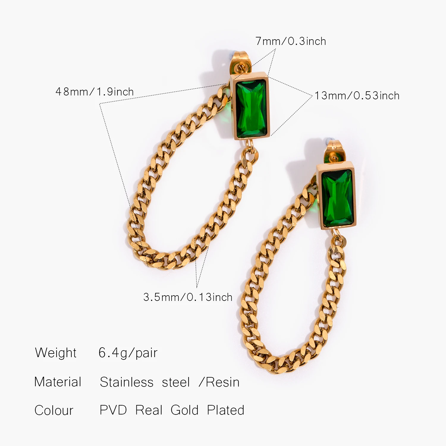 Stainless Steel Tassel Green Female Earrings Temperament Earrings for Woman