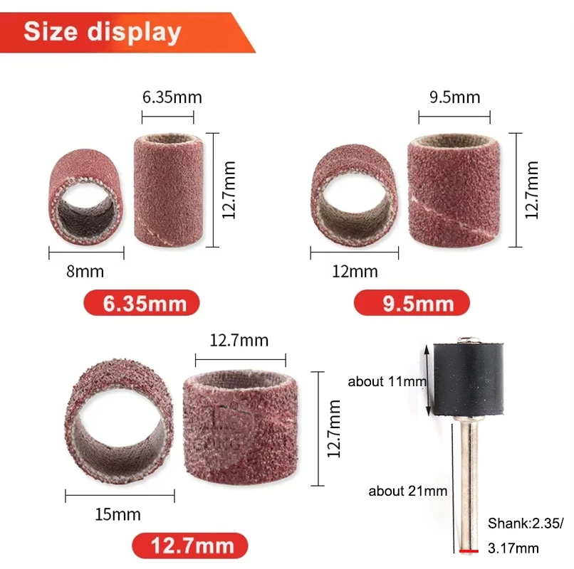 80-600Grit Sanding Bands Sanding Mandrels For Professional Manicure Pedicure Nail Electric Drill Machine Grinding Sand Ring Bit