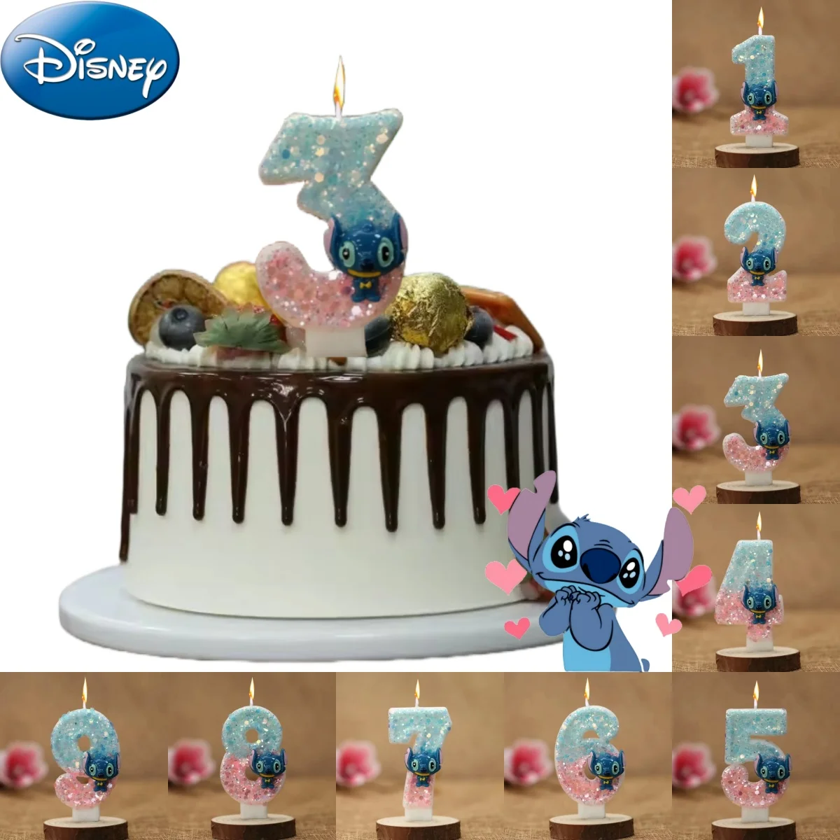 Anime Disney Stitch kawaii 0-9 Number Candle Cute 3D Stitch Cartoon Character Party Cake Plug-in Birthday Cake Decoration Gifts