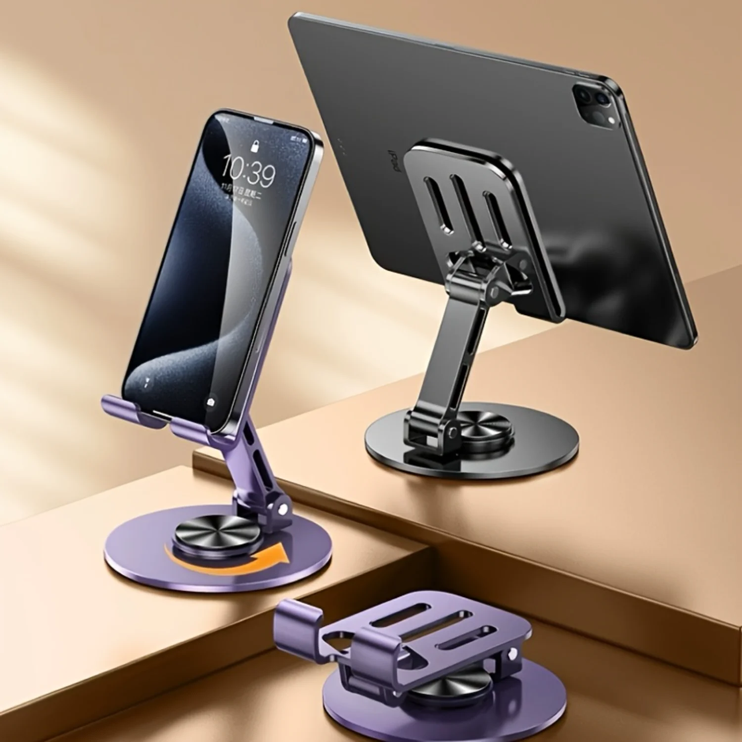 Durable Full Metal ° Rotating Phone & Tablet Stand - Effortlessly Relieves Stress, Universally Compatible - Stable Base for Sea