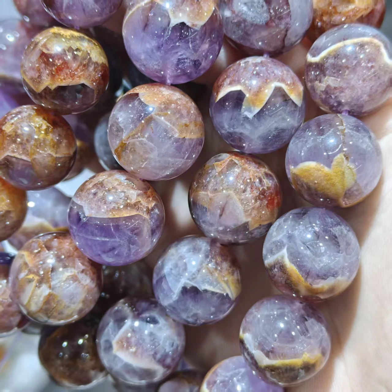 Natürlicher, hochwertiger, seltener lila Auralite 23 Kristallquarz, glatte, runde Perlen für die Schmuckherstellung, Design, DIY-Armband, Halskette, Geschenk – Detail 6