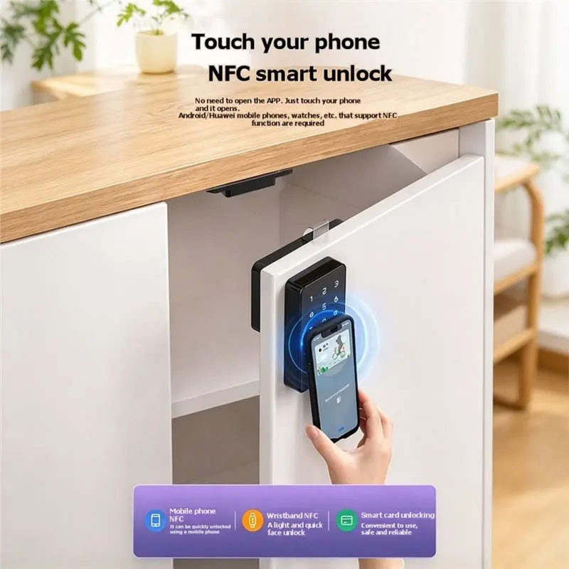 ABLJ RFID Card Enabled Smart Cabinet Lock Tuya Invisible Fingerprint Code Keyless Electronic Drawer Lock Drill-Free