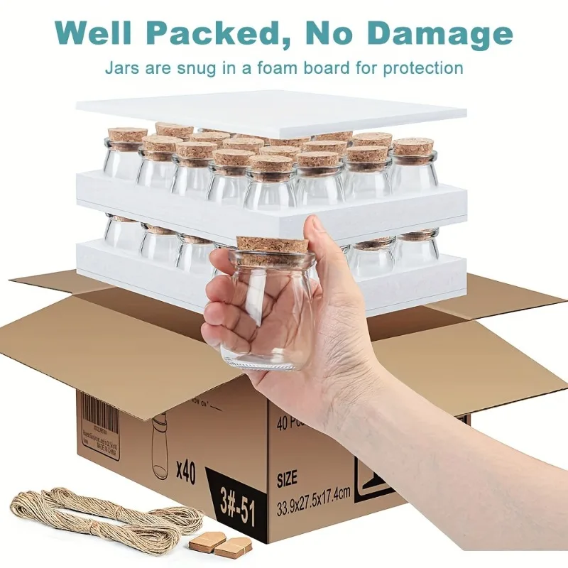 6-40 قطعة برطمانات حلوى زجاجية صغيرة مع أغطية من الفلين 3.4 أونصة لتقوم بها بنفسك صنع الشموع تتضمن خيوط وملصقات برطمانات هدايا زجاجية لديكور عيد الميلاد