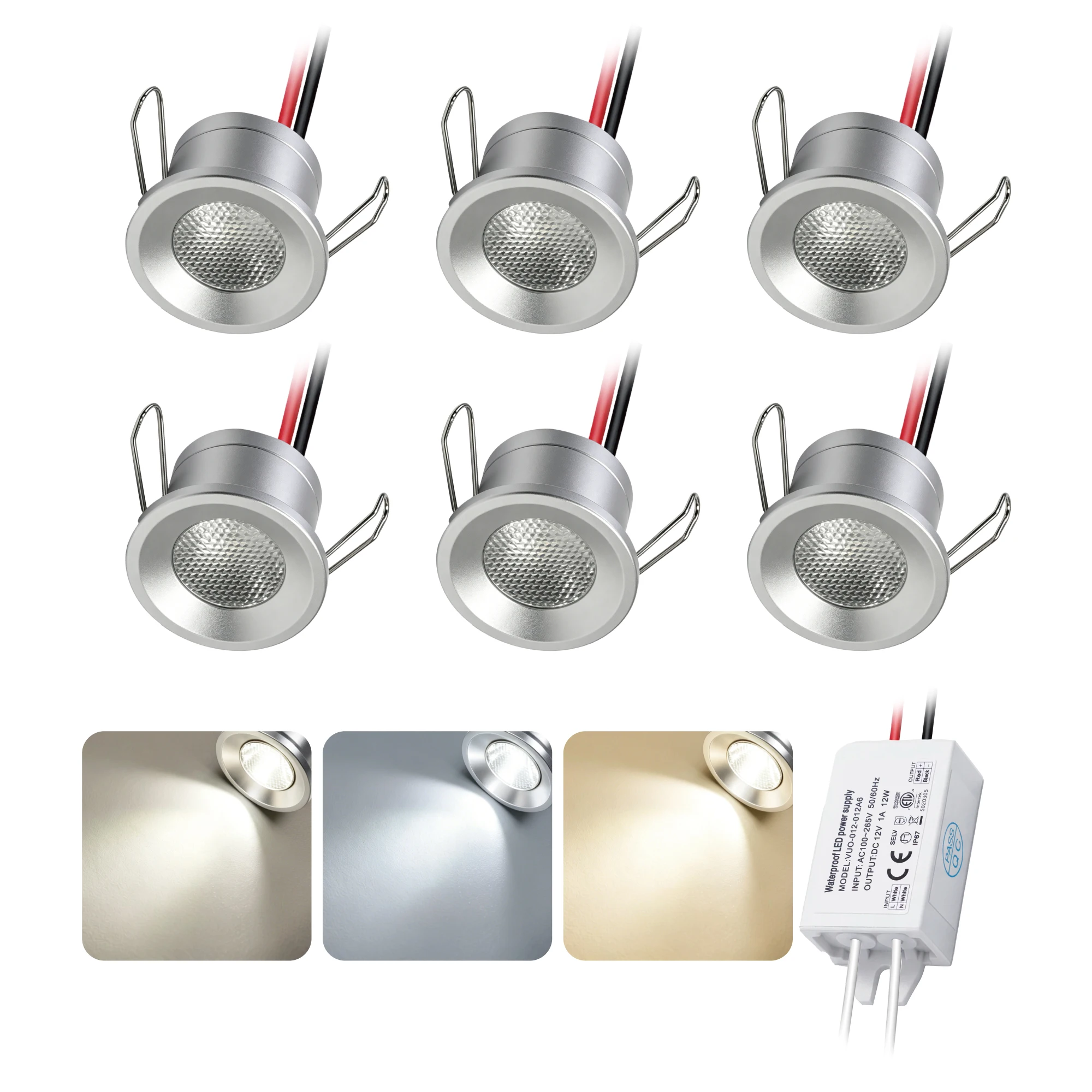 2W LED Silver Mini Recessed Spot Light 12V IP65 Dimmable Ceiling Downlights Stairs Cabinet Lamp Outdoor Spotlight with Driver