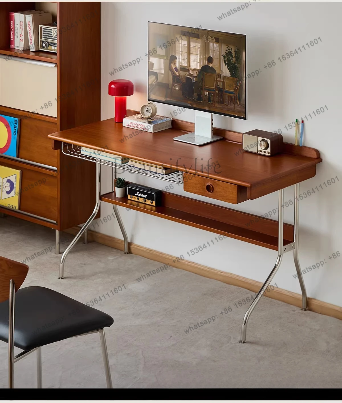 

Retro solid wood desk Modern simple study desk Medieval storage study table