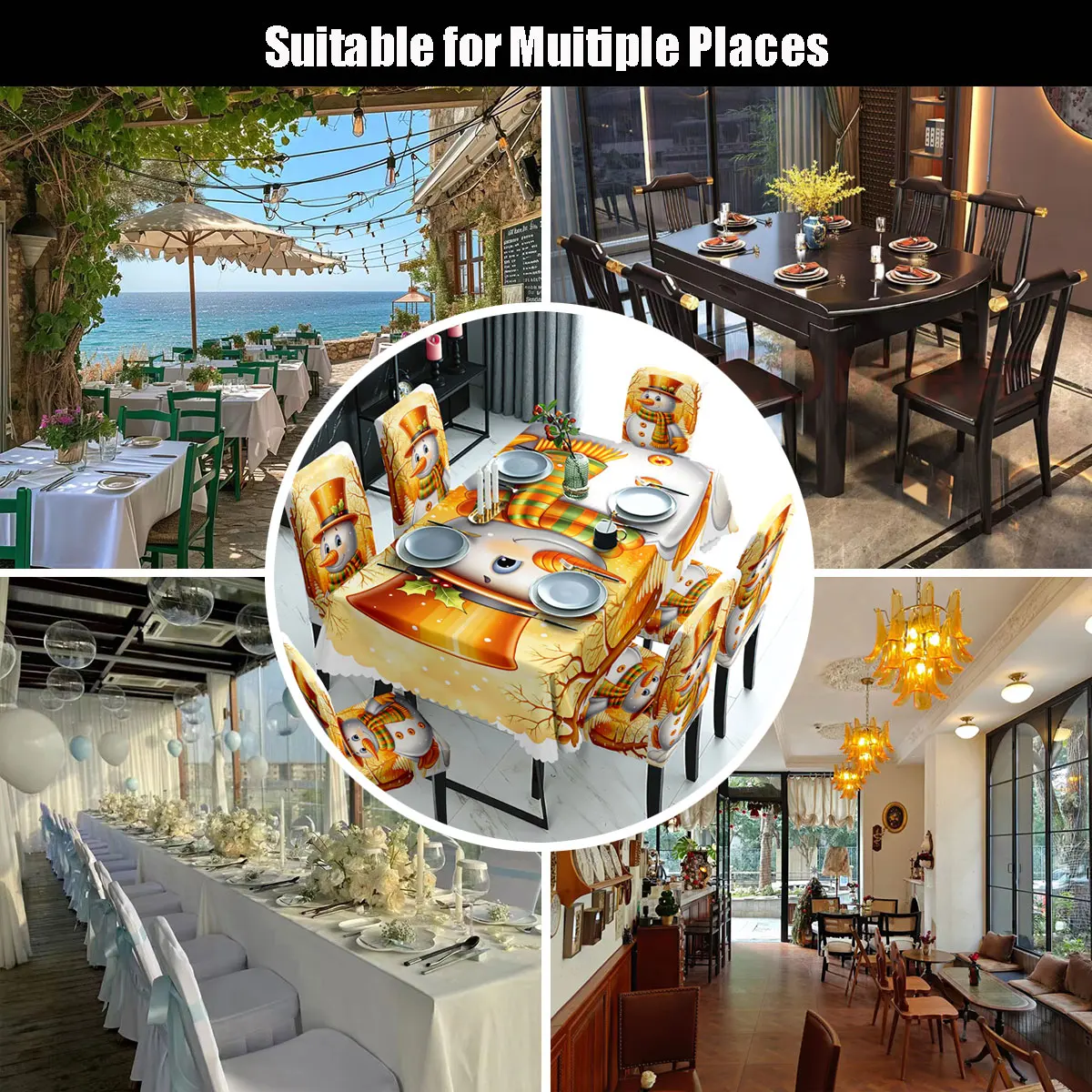 

1/5/7pcs Christmas table and chair set 6 chair covers + 1 tablecloth, 4 chair covers + 1 tablecloth, 1 tablecloth