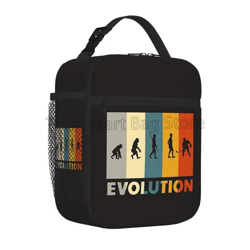 Evolution Ice Hockey Retro Lunch Bag Reusable Oxford Bento Tote Bag Large Cooler Thermal Lunch Box for Travel Work Picnic Beach