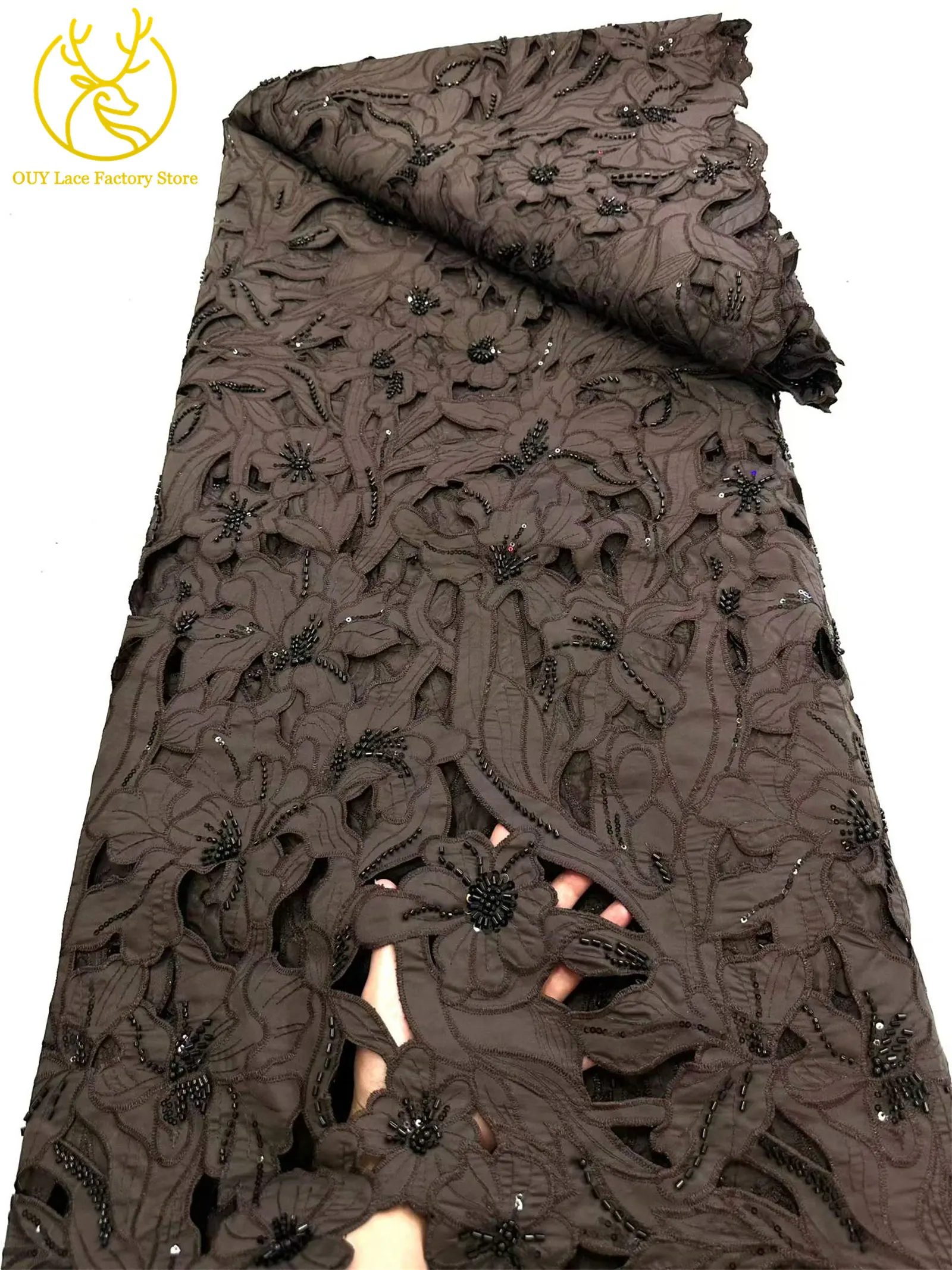 Modischer Afrikanischer Schwer Perlenverzierter Spitzenstoff 2026 Bestseller Französische Pailletten Chiffon-Spitze für Damen-Partykleider Nähmaterial – Detail 16