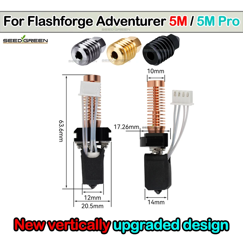 Hotend For Flashforge Adventurer 5M/5M Pro مجموعة كتلة التسخين السيراميكية 280 ℃ رأس الطلاء الساخن AD5M أجزاء فوهة الصلب الصلب ثلاثية الأبعاد